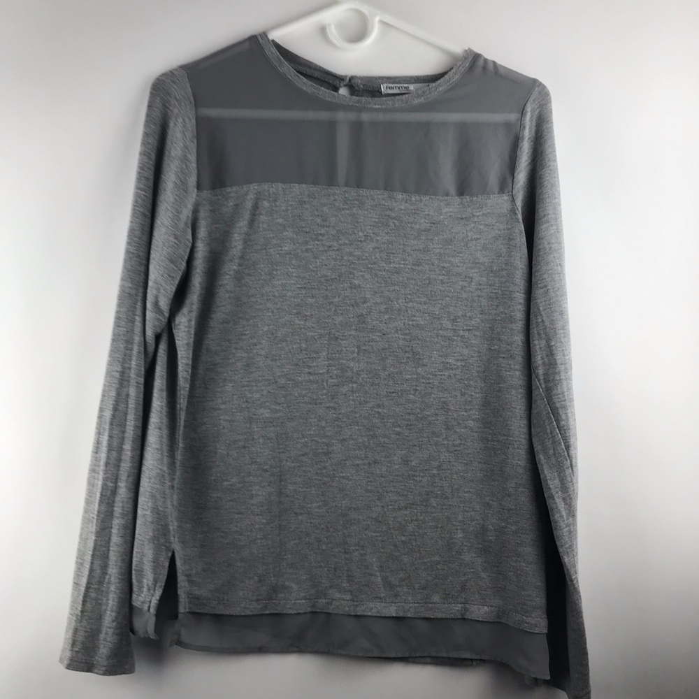 Femme by Tresics Gray Sz S Sheer Neckline Trim